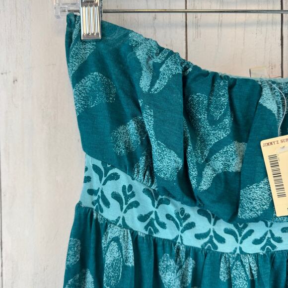 NWT Jimmy'z Dark Teal Floral Strapless A-Line Cotton-Blend Dress Size Small - Picture 2 of 12